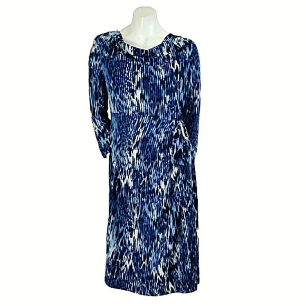 Jones New York Blue 3/4 Sleeve Cowl A-Line Dress